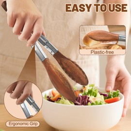 Wooden Tongs for Cooking, Multi-Purpose for Tossing Salads, Grilling, Flipping Food & Serving Bread - Strong Grip Walnut Wood Tips, Heat Resistant & Non-Deforming (7inch)
