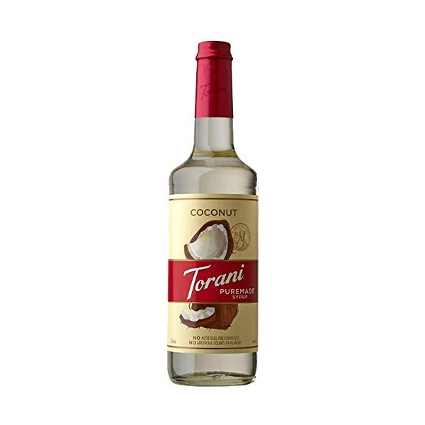 Torani Puremade Syrup, Coconut Flavor, Glass Bottle, Natural Flavors, 25.4 Fl. Oz., 750 mL