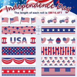 Whaline 12 Rolls 4th of July Washi Tape Patriotic USA Flag Masking Tape Red Blue White America Stars Stripes Truck Decorative Tape Stickers for Independence Day Scrapbook Gifts Wrapping DIY Crafts