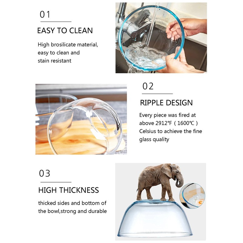 Homwin Glass Mixing Bowl Set for Baking 3-Piece Salad Bowl