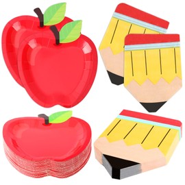 JULBEAR 50 Pcs Back to School Decorations, Apples Plates and Pencil Napkins