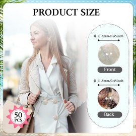 50PCS White Mother of Pearl Buttons Set,Natural Shell Sewing Buttons for DIY Crafts, Shirts, Suits, Blazers, Clothes (11.5mm, 2 Holes)