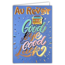 69-9050 Goodbye Good Luck Card in Bright Copper Orange Retirement or Moving or Road Trip Van Hippies Peace and Love + Envelope 12 x 17.5 cm – Creation Print Made in France