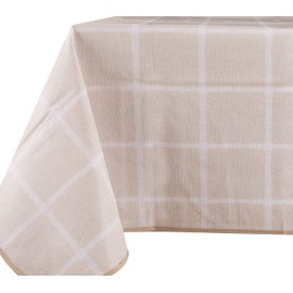 Vinylla Grid Pattern Beige Easy Wipe Clean Vinyl Tablecloth, 140 x 180 cm