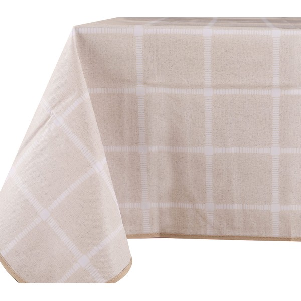 Vinylla Grid Pattern Beige Easy Wipe Clean Vinyl Tablecloth, 140