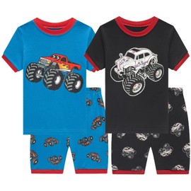 Dolphin&Fish Boys Pajamas Cotton Short Sleeve Toddler Pjs Sets Truck Sleepwear Size 6 Blue Black