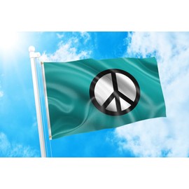 DMSE Turquoise World Peace Symbol Love Flag 3X5 Ft Foot 100% Polyester 100D Flag UV Resistant (3' X 5' Ft Foot)