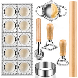8 Pieces Ravioli Mold Set, ravioli cutter, Ravioli Maker Cutter with Roller Wheel, Ravioli Cutter Set with Wooden Handle, Pasta Making Kit for Ravioli Press Mold. Suitable for home and restaurant us