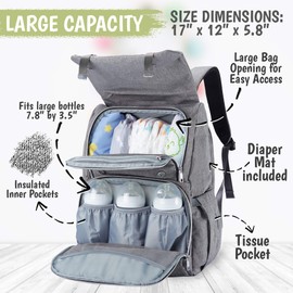 Diaper Bag Backpack, Waterproof Multi Function Baby Travel Bags (Classic Gray)