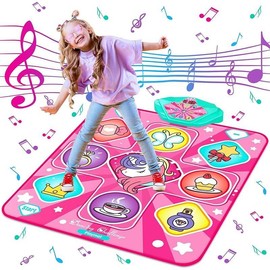 Unicorn Dance Mat, Dance Mixer Rhythm Step Play Mat, Pink Dance Pad with LED Lights, Adjustable Volume, Built-in Music, 5 Game Modes, Xmas B-Day Gifts for 3-12 Years Old Girls Toys - Color: Multicolor