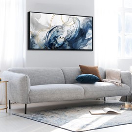 Mofutinpo Blue Wall Art Framed Abstract Canvas Wall Art Blue Pictures for Living Room Wall Decoration Large Modern Wall Art Office Artwork Wall Decor Graffiti Paintings for Bedroom 24×48IN