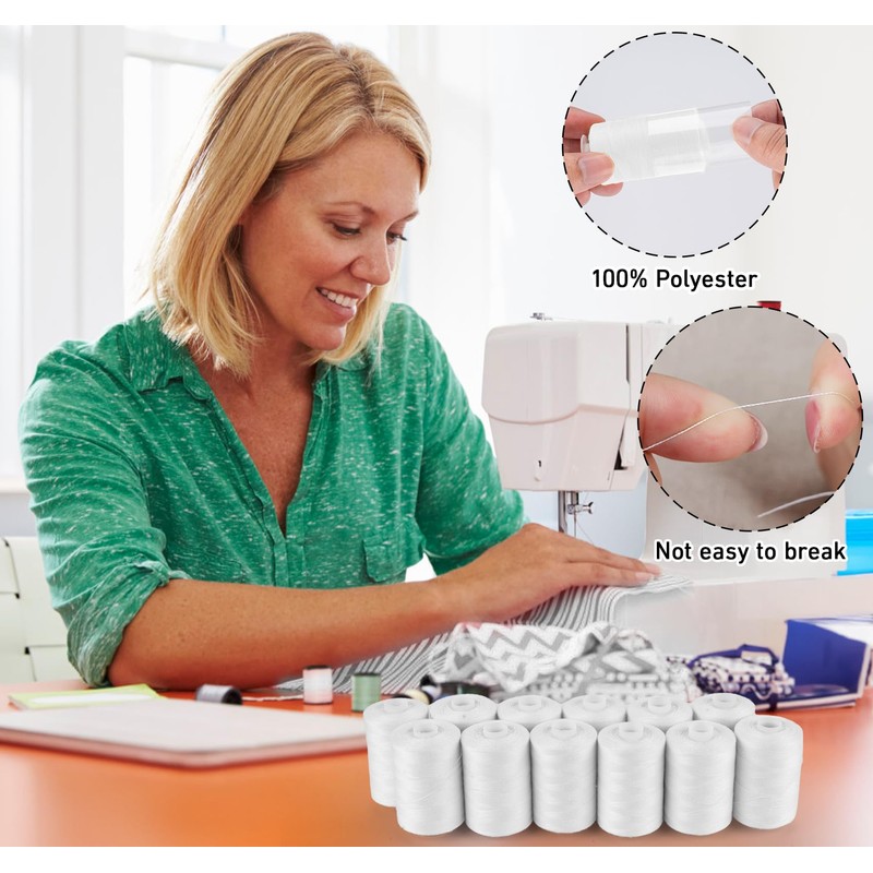 12 Pieces Sewing Thread, 1000 Yard White Sewing Thread, All-Purpose