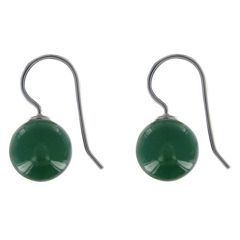 Les Poulettes Jewels - Sterling Silver Earrings Green Agate Beads
