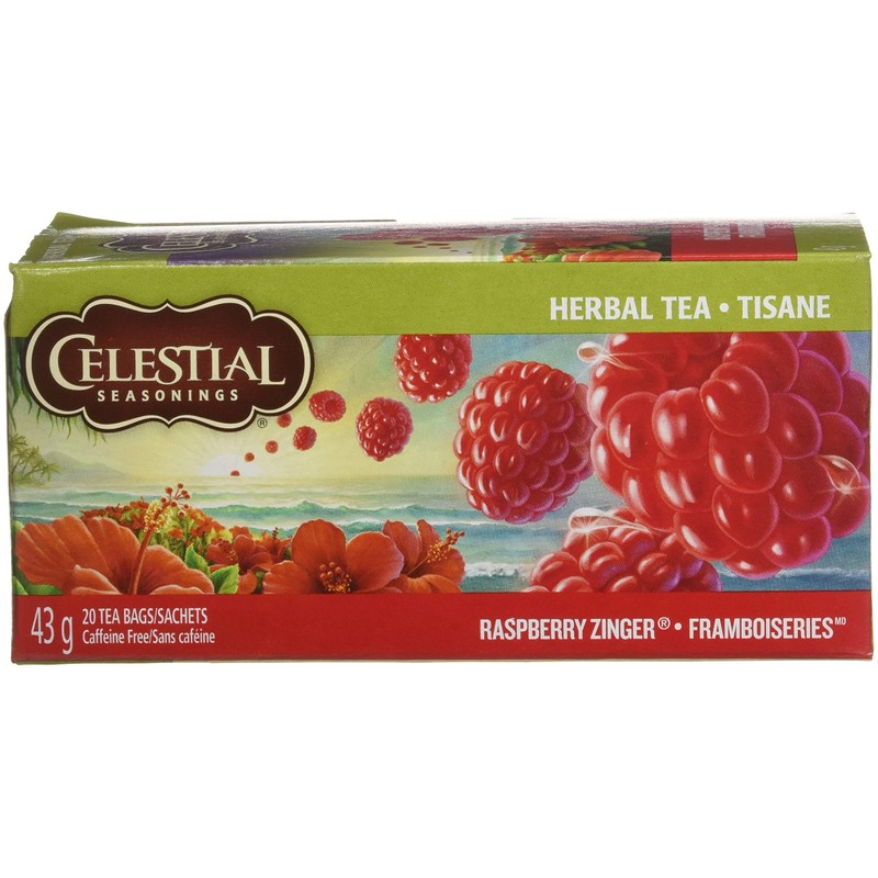 Celestial Seasonings Raspberry Zinger Herbal Tea, Caffeine Free, 20 Tea