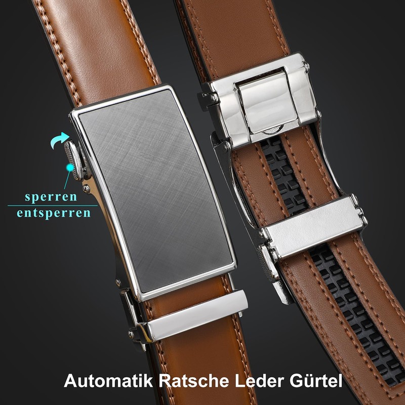 WHIPPY Men's Automatic Leather Ratchet Belt without Holes, Width 35