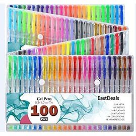 100 Gel Pen Coloring Set - Neon, Fluorescent, Glitter, Metallic, Pastel Gel Pens for Kids and Adult - No Duplicates Non Toxic Color Gel Pens