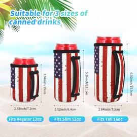 3 Pack Reusable Neoprene Insulated Can Sleeve with Handle for Soda, Energy drink, Pop, Beer, Hard Seltzer, Can Coosies For 12oz & 16oz Can, 12oz Slim can (American Flag(3Pack))
