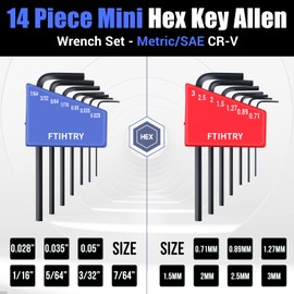 FTIHTRY 14pcs Mini Hex Key Allen wrench Set, Metric(0.7-3mm) and SAE(0.028-7/64"), Chrome Vanadium Steel