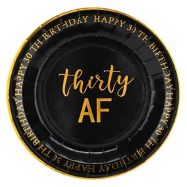Crisky Platos de cumpleaños 30 negro y dorado, postre, buffet, pasteles, almuerzo, platos de cena para decoración de 30 cumpleaños, suministros de fiesta, treinta y feliz cumpleaños. 50 unidades, placa de 9 pulgadas