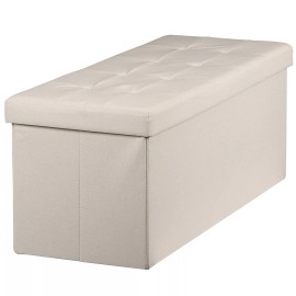 SEGAWE 43" Folding Storage Ottoman Bench Storage Chest Footrest with Padded Seat Beige
