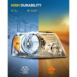 ZonCar Headlight Assembly, Chrome Housing with Amber Reflector & Clear Lens, Compatible with 2004-2008 F150, 2006 Mark LT, OE Style Replacement