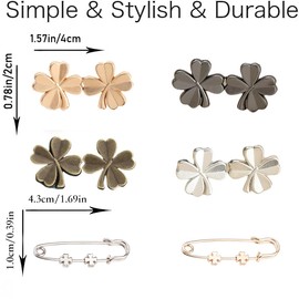 Clover Jeans Button 10 Sets Pant Waist Tightener, Adjustable Waist Buckle Sets and No Tools Detachable Decorative Waist Buckles, Jean Buttons Pins for Loose Jeans, Pants, Skirts (No Sew) (Clover)