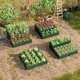 Giantex 2 Pcs 3-Tier Raised Garden Bed, 47" x47x24 Heavy-Duty Metal Outdoor Planter Box w/Open-Ended Base, Elevated Planter Box for Vegetable Fruit Flower Herb, Patio Backyard Raised Bed Kit (Green)