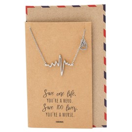 quan jewelry EKG Heartbeat Necklace, Lifeline Pulse Pendant, Female Nurse RN Nursing School Graduation Gifts with Greeting Card (Hero Nurse)