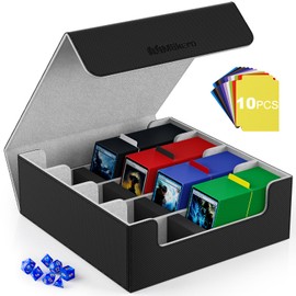 Mlikero Card Deck Case for Trading Cards 2400+, 4 Rows Trading Card Storage Box with 10 Colorful Dividers and 4 Foam Stoppers, Premium Card Deck Box Fit for MTG, TCG and Sport Cards (Black&Grey)
