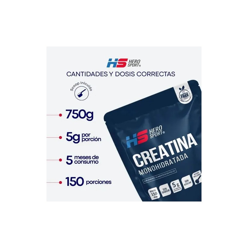 Creatina Monohidratada 750gr Hero Sport Sabor Sin sabor