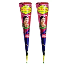 AARNAV Fresh Dark Brown Kajal Henna Cones for Natural Temporary Tattoos Kajal Mehndi Cone for Temporary Tattoos and Body Art (Pack of 2)