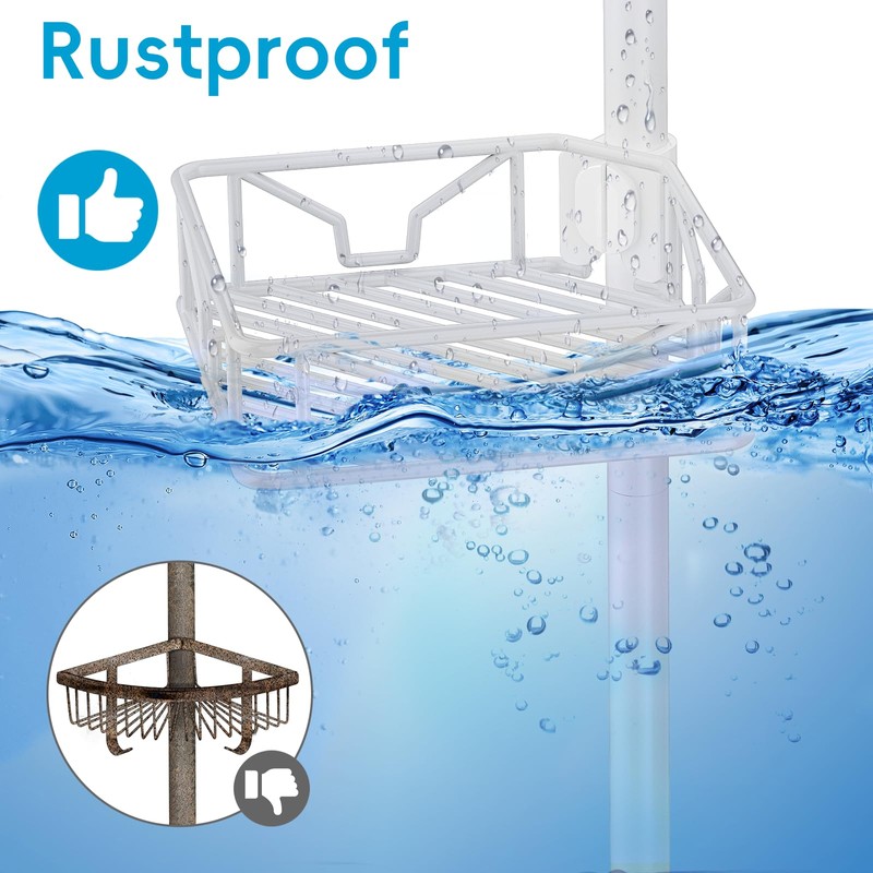 Skycarper 5 Tier Adjustable Corner Shower Caddy Organizer with Hooks,Rustproof