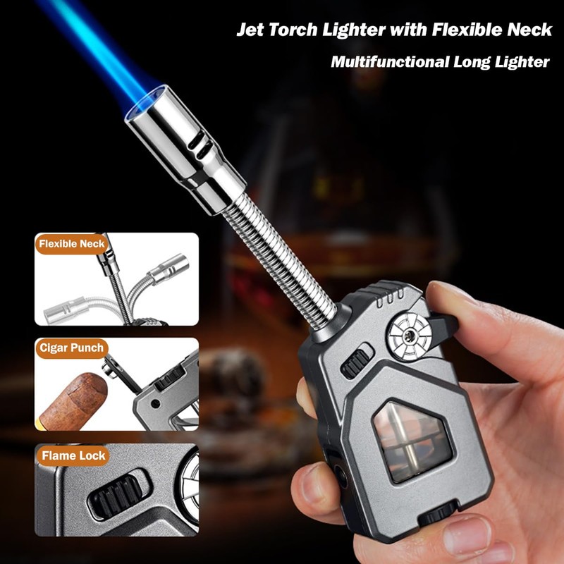 Jet Torch Lighter, Butane Refillable Lighter with Punch, Candle Long