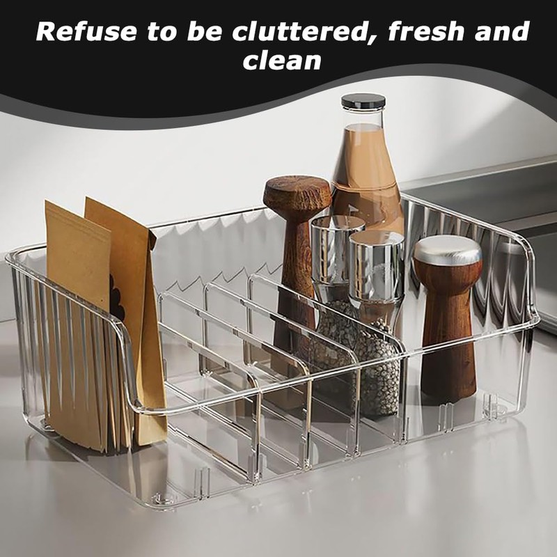Seasoning Bag Storage Box with 7 Removable Dividers,Countertop Spice Shelf/Seasoning