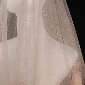 HAVII 60" x 1 Yards Champagne Glitter Tulle Fabric Sequin Tulle Ribbon for Wedding Arch Drapes Photography Backdrop Decor Bridal Veil Tutu Skirts DIY Sewing Crafts