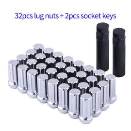 M14x1.5 Lug Nuts 14x1.5 7 Spline Lug Nuts M14 x 1.5 Chrome 2" Tall 32 Pack 2 Socket Keys 14mmx1.5 Lug Nuts Acorn Lug Nut Fit for Ford F250 F350 Super Duty Chevy Silverado 1500 2500HD GMC Sierra