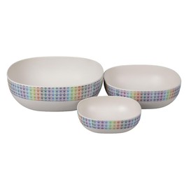 GreaterGood Bamboo Fiber Bowl Set – 3-Piece Set of Nesting Bowls or Salad Bowl with Servers – Durable, Eco-Friendly, Dishwasher Safe (Rainbow Checkered Paws, Nesting Bowls)