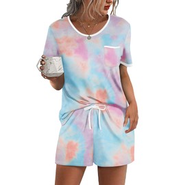 Ekouaer Pajama Set for Women 2 Piece Lounge Set Short Sleeve Tops and Shorts Comfy Sleepwear, Chest Pocket