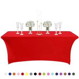 Red Spandex Tablecloths 6ft for Rectangle Table,Stretchable Tablecloth Washable Table Cover,Fitted Spandex Stretch Patio Table Covers for Event,Wedding,Banquet,Parties,Covering Stalls,Exhibitions