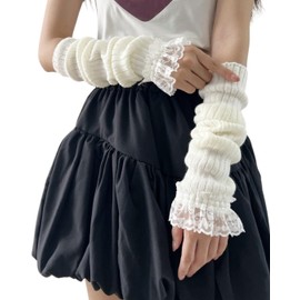 Liebendo Women's Arm Cover, Arm Warmer, Lace Frill, Arm Sleeve, Cute, Lolita, Sunscreen, Girly, Princess, Mine Type, white