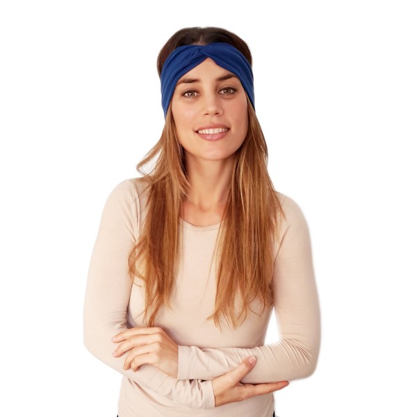BRANDELIA Elastic women's hair headband, multiple colours, sports headband, yoga headband, leisure fashion accessory, handmade in Spain - cobalt blue