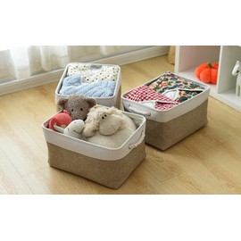 TheWarmHome Storage Basket for Organizing - 16x12x8 inch Large 3 Pack Collapsible Storage Bin for Shelves with Handles, Fabric Storage Cubes for Organizer Cloth Gift Toy Closet (Whiet & Khaki)