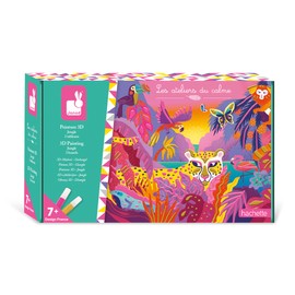 Janod - 3D Painting – Jungle Theme – Les Ateliers du Calme – Children's Creative Leisure Kit – Gold and Neon Pink Paint for Children – Stimulates Fine Motor Skills and Concentration – Ages 7 and Above