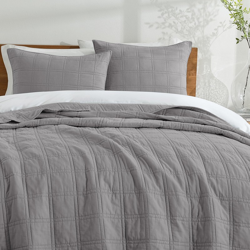 HORIMOTE HOME 100% Cotton Quilt Set King Size, Grey Pre-Washed