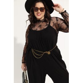 RITERA Plus Size Jumpsuit For Curvy Women 3X Wide Leg Pant Boho Black Sleeveless Adjustable Spahetti Strap Long Length Wide Leg Pant Summer Overall One Piece Outfit With Pocket 3Xl 22W 24W