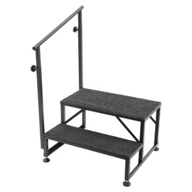 RV Stairs, Swimming Pool Ladder Above Ground with Handrails & Soft Cushions, 450 lb Load Steel Step Ladder Support Camper Stairs Steps for Home RV Camper Porch (1 handrails 2 Step)