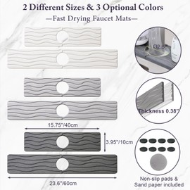 WIFORF Diatomite Faucet Mat for Kitchen Sink, 16 inch Long Diatomite Fast Drying Stone Sink Tray, Diatomite Absorbent Mat, Faucet Splash Guard for Bathroom Kitchen, White (15.7 x 3.9 in)