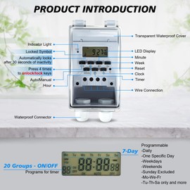 Goldlife Waterproof Programmable Timer Switch for Outdoor Indoor, Heavy Duty KG316T-F Digital Program Timer Controller 20 ON/Off Cycle 7-Day and 24-Hour 40A 110V, for Christmas/Light/Fountain Aerator