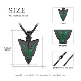 QHQPQ Black Malachite Arrowhead Necklace for Men Women 925 Sterling Silver Arrow Pendant Malachite Jewelry Gifts for Daughter