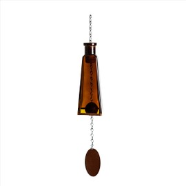 Blue Ridge Mountain Gifts Pyramid Bottle Wind Chime for Garden & Porch Decor w/Cooper Accent, Stained Wooden Ball, & Colorful Glass Bottles - Ideal for Wind Chime Lovers (Amber)